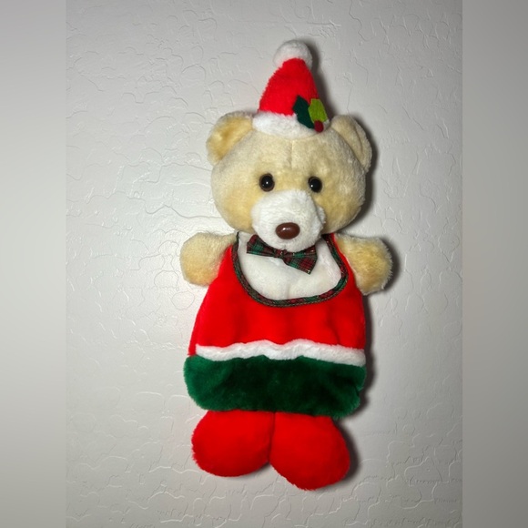 VTG Kurt S Adler Blonde Teddy Bear Christmas Stocking Stuffed Plush 1987 - Picture 1 of 12